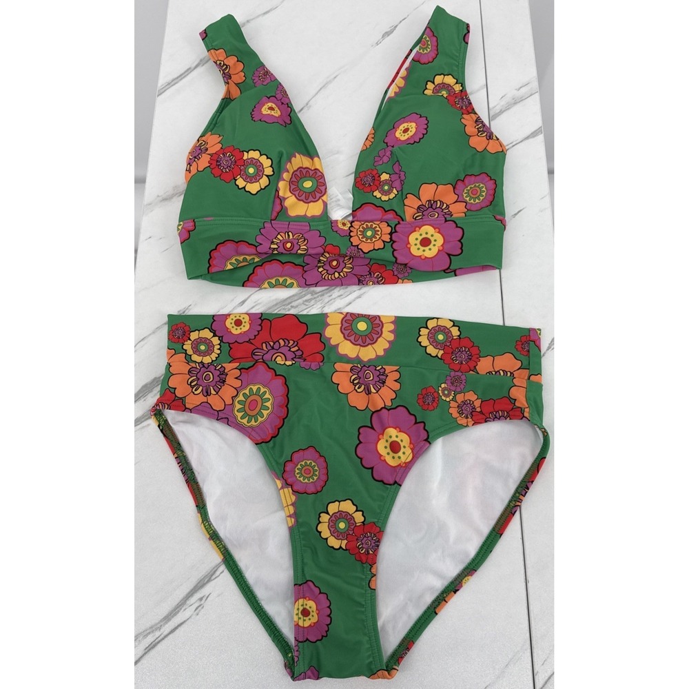 NWOT ModCloth Crop Bikini High Waist Bikini Set Floral Coastal Retro Resort S